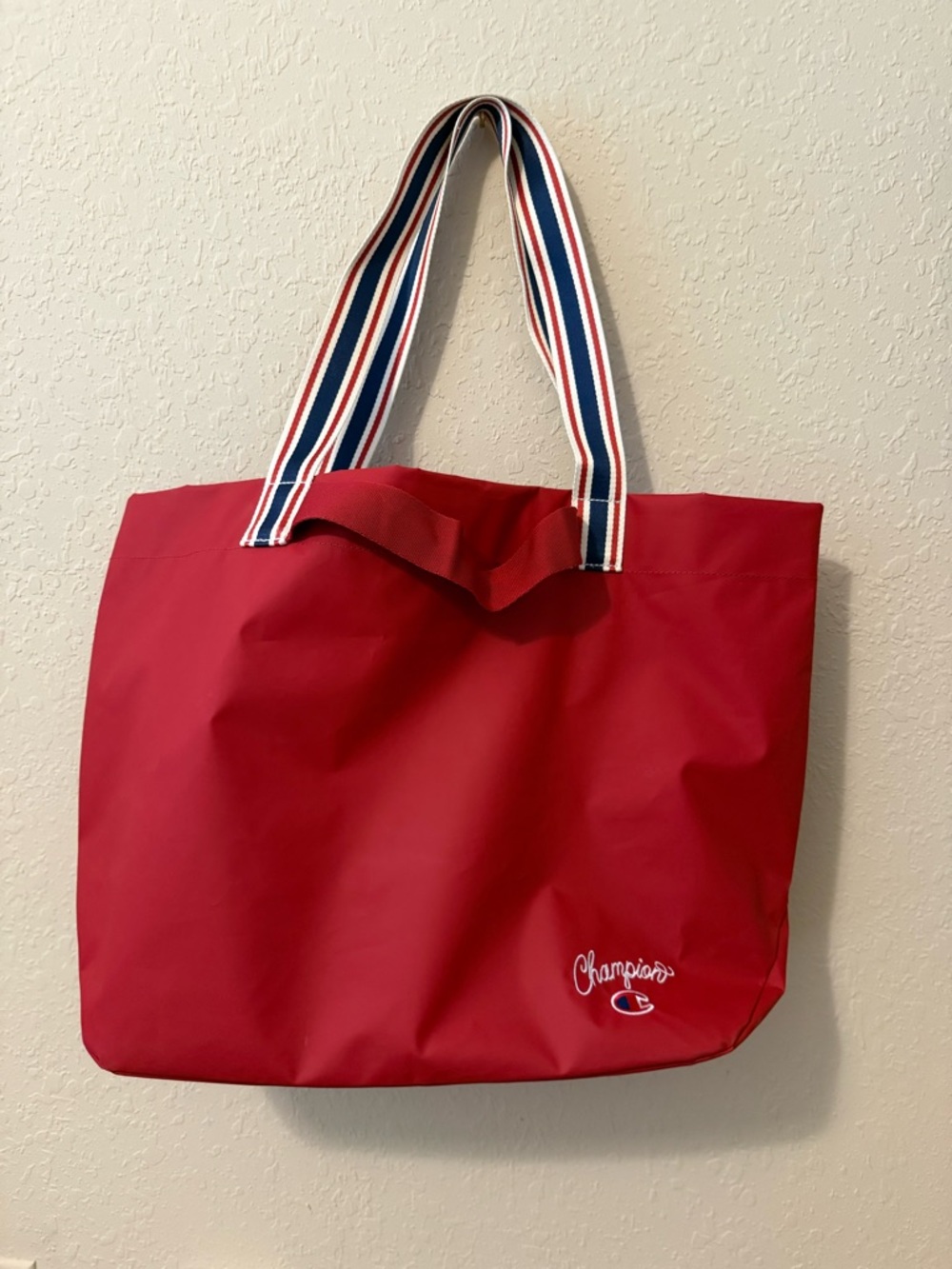 Champion Red Tote with Striped Navy-White Handles
